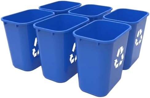 Storex 7-Gallon Blue Recycling Baskets, Case of 6 – Plastic Bins for Office & Kitchen, 28-Quart Rectangular Waste Container