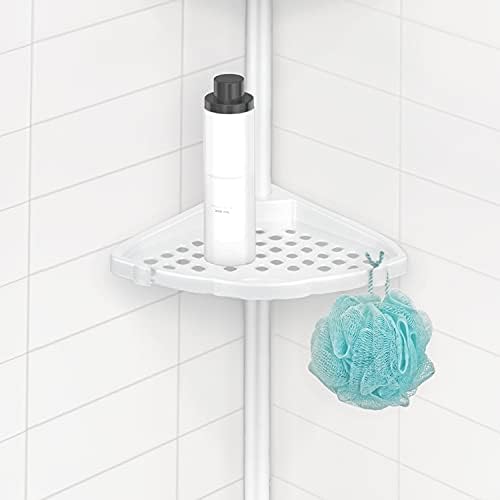Better Living Products 70040 ULTI-MATE Rust Proof Aluminum Tension Shower Pole Caddy, No Size, White | Adjustable 4 Shelves, Rust-Proof Shower Organizer with Built-in Storage Hooks, No Drill, Standing Corner Shower Caddy, 8 ft