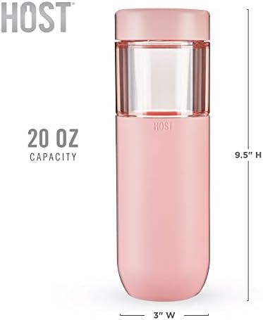 HOST Freeze Double Walled Insulated Water Bottle Freezer Tumbler with Active Cooling Gel Stainless Steel Lid and Silicone Grip, Set of 1 20 Oz Plastic Bottle, Blush