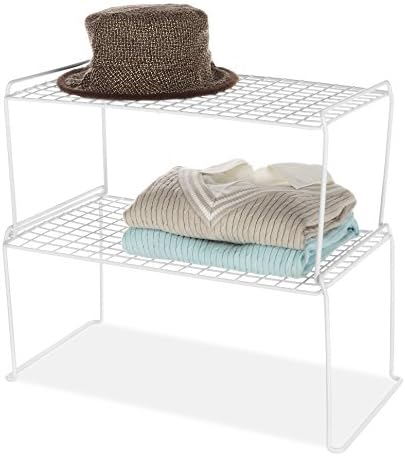 Whitmor Medium 1 Tier Stacking Helper Shelf, Durable Plastic, Wire Shelf, Freestanding, No Assembly, 12"L x 20"W x 9"H, White