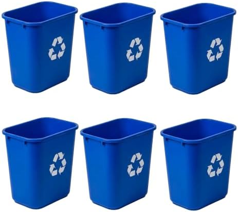Storex 7-Gallon Blue Recycling Baskets, Case of 6 – Plastic Bins for Office & Kitchen, 28-Quart Rectangular Waste Container