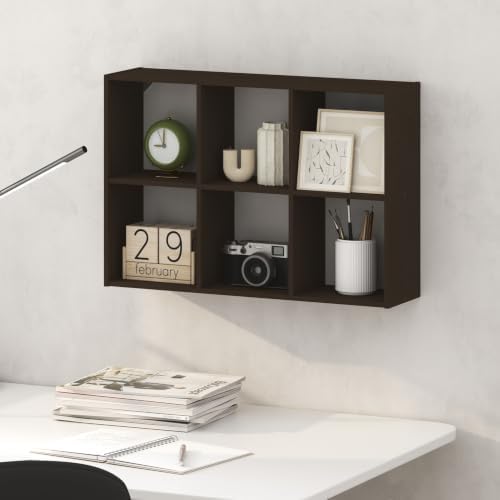 Furinno Rossi 6-Cube Floating Shelves for Wall, Desktop Organizer, Dark Oak | Wall Mount Organizer, Bookshelf, for Home Office, Study Room