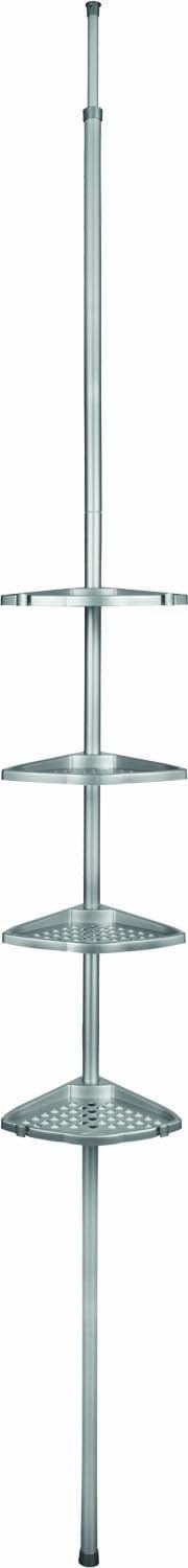 Better Living Products 70040 ULTI-MATE Rust Proof Aluminum Tension Shower Pole Caddy, No Size, White | Adjustable 4 Shelves, Rust-Proof Shower Organizer with Built-in Storage Hooks, No Drill, Standing Corner Shower Caddy, 8 ft
