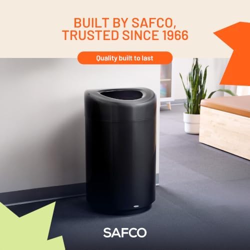 Safco Open Top Trash Can, 30 Gallon Stainless Steel Contemporary Garbage Can for Indoor Use, Black