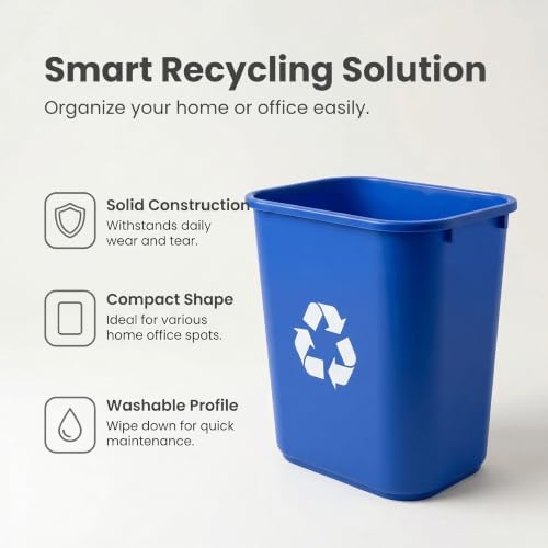 Storex 7-Gallon Blue Recycling Baskets, Case of 6 – Plastic Bins for Office & Kitchen, 28-Quart Rectangular Waste Container