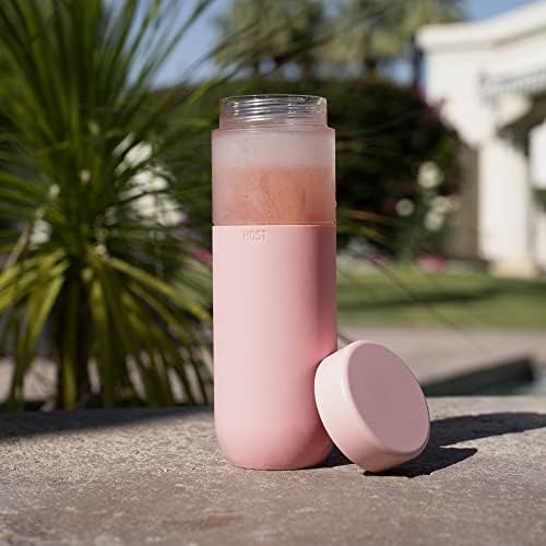 HOST Freeze Double Walled Insulated Water Bottle Freezer Tumbler with Active Cooling Gel Stainless Steel Lid and Silicone Grip, Set of 1 20 Oz Plastic Bottle, Blush