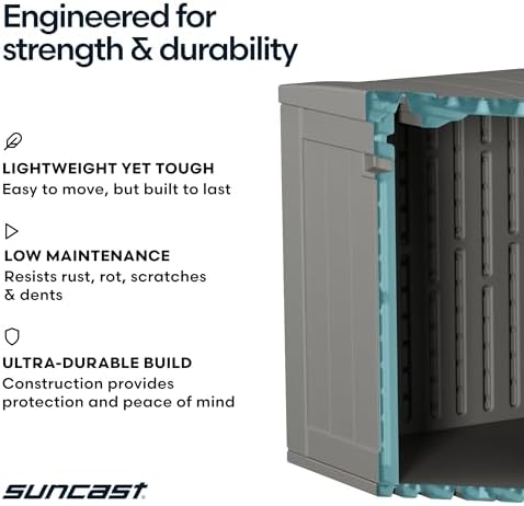 Suncast XL Deck Box, Resin Outdoor Storage, Pad-Lockable Lid, Dove Gray