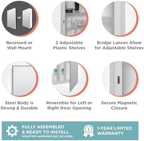 Zenith Products ZPC Corporation EMM1027 Prism Beveled Medicine Cabinet, 16" x 26"