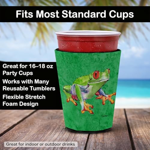 Caroline's Treasures 8688RSC Frog Red Cup Hugger Cup Cooler Sleeve Hugger Machine Washable Drink Sleeve Hugger Collapsible Insulator Beverage Insulated Holder