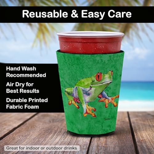 Caroline's Treasures 8688RSC Frog Red Cup Hugger Cup Cooler Sleeve Hugger Machine Washable Drink Sleeve Hugger Collapsible Insulator Beverage Insulated Holder