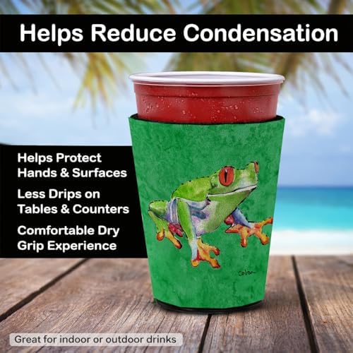 Caroline's Treasures 8688RSC Frog Red Cup Hugger Cup Cooler Sleeve Hugger Machine Washable Drink Sleeve Hugger Collapsible Insulator Beverage Insulated Holder