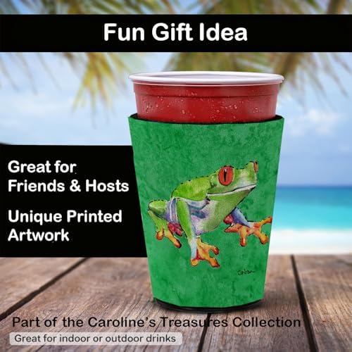 Caroline's Treasures 8688RSC Frog Red Cup Hugger Cup Cooler Sleeve Hugger Machine Washable Drink Sleeve Hugger Collapsible Insulator Beverage Insulated Holder