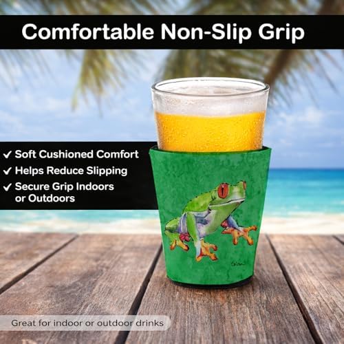 Caroline's Treasures 8688RSC Frog Red Cup Hugger Cup Cooler Sleeve Hugger Machine Washable Drink Sleeve Hugger Collapsible Insulator Beverage Insulated Holder