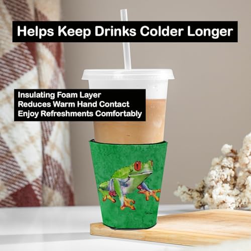 Caroline's Treasures 8688RSC Frog Red Cup Hugger Cup Cooler Sleeve Hugger Machine Washable Drink Sleeve Hugger Collapsible Insulator Beverage Insulated Holder