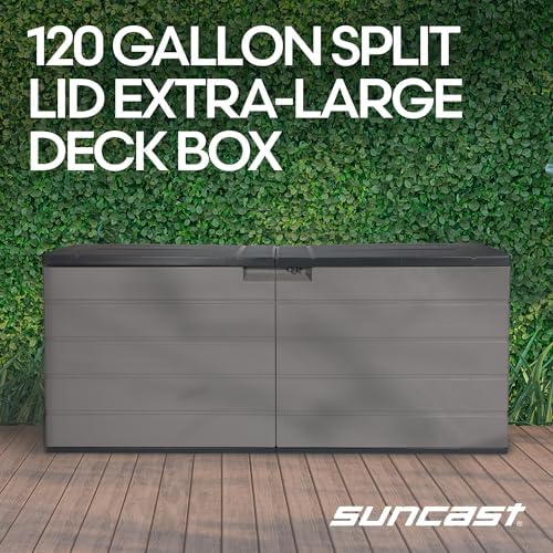 Suncast XL Deck Box, Resin Outdoor Storage, Pad-Lockable Lid, Dove Gray
