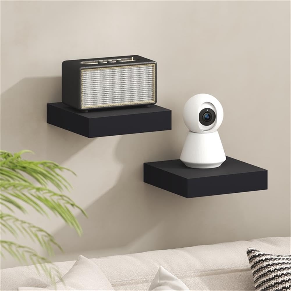 Furinno Tanna Floating Shelves for Wall, 9 x 9 Wall Shelf, Single Set Wall Mounted Floating Shelf with Invisible Bracket, 2-Inch Thick, for Bathroom, Living Room, Bedroom, Home Office, Americano