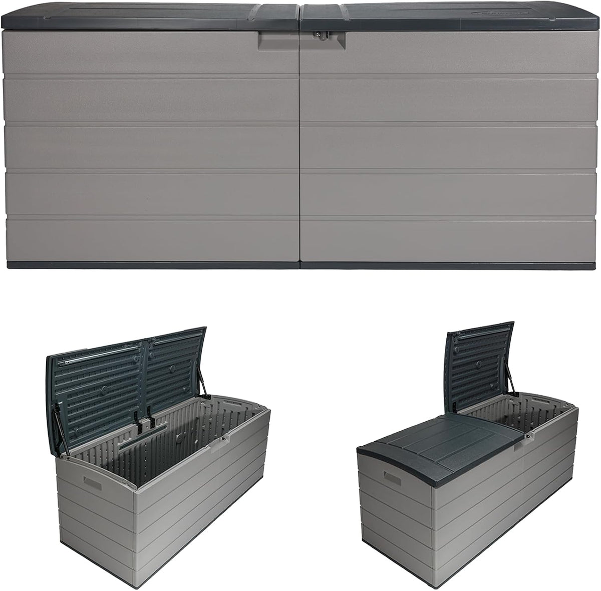 Suncast XL Deck Box, Resin Outdoor Storage, Pad-Lockable Lid, Dove Gray