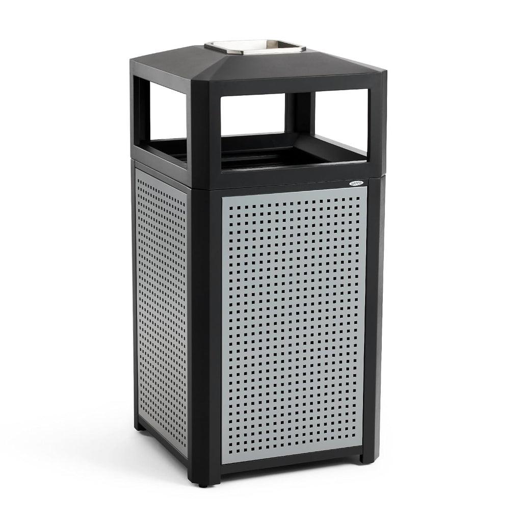 Safco Evos Steel Trash Can, 38 Gallons, Indoor and Outdoor Use, Commercial Garbage Can with Plastic Liner