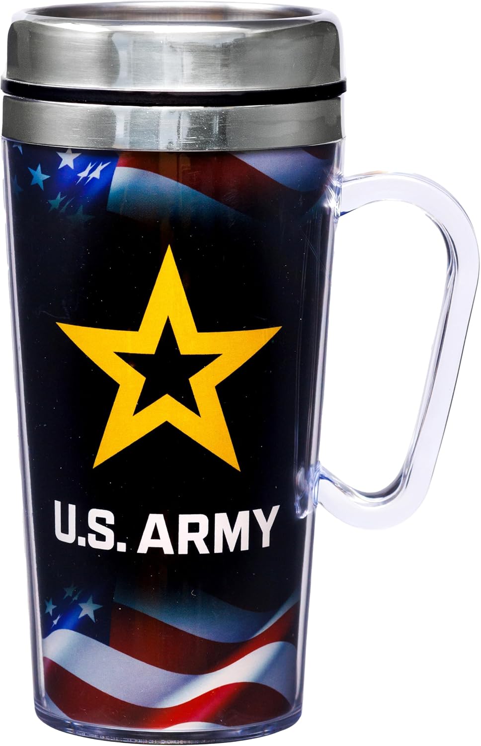 Spoontiques Insulated Travel Mug, 14oz - Double Wall Stainless & Acrylic Drink Cup with Twist Top Lid & Handle - US Air Force