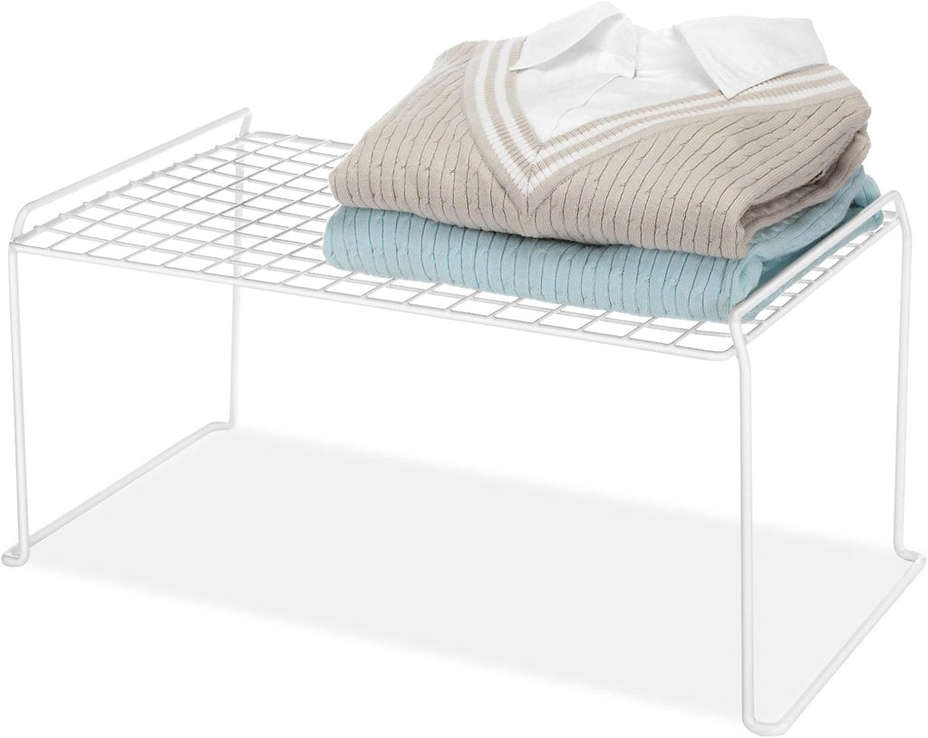 Whitmor Medium 1 Tier Stacking Helper Shelf, Durable Plastic, Wire Shelf, Freestanding, No Assembly, 12"L x 20"W x 9"H, White