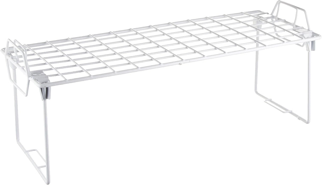 Whitmor Medium 1 Tier Stacking Helper Shelf, Durable Plastic, Wire Shelf, Freestanding, No Assembly, 12"L x 20"W x 9"H, White