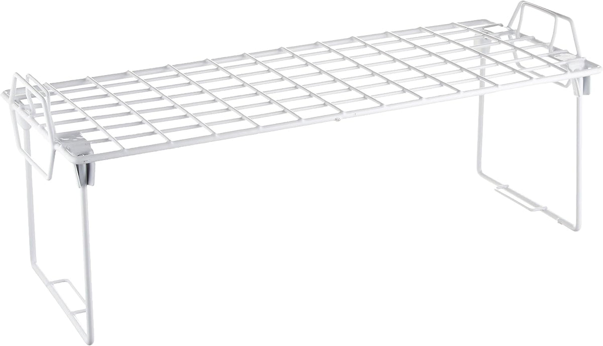 Whitmor Medium 1 Tier Stacking Helper Shelf, Durable Plastic, Wire Shelf, Freestanding, No Assembly, 12"L x 20"W x 9"H, White