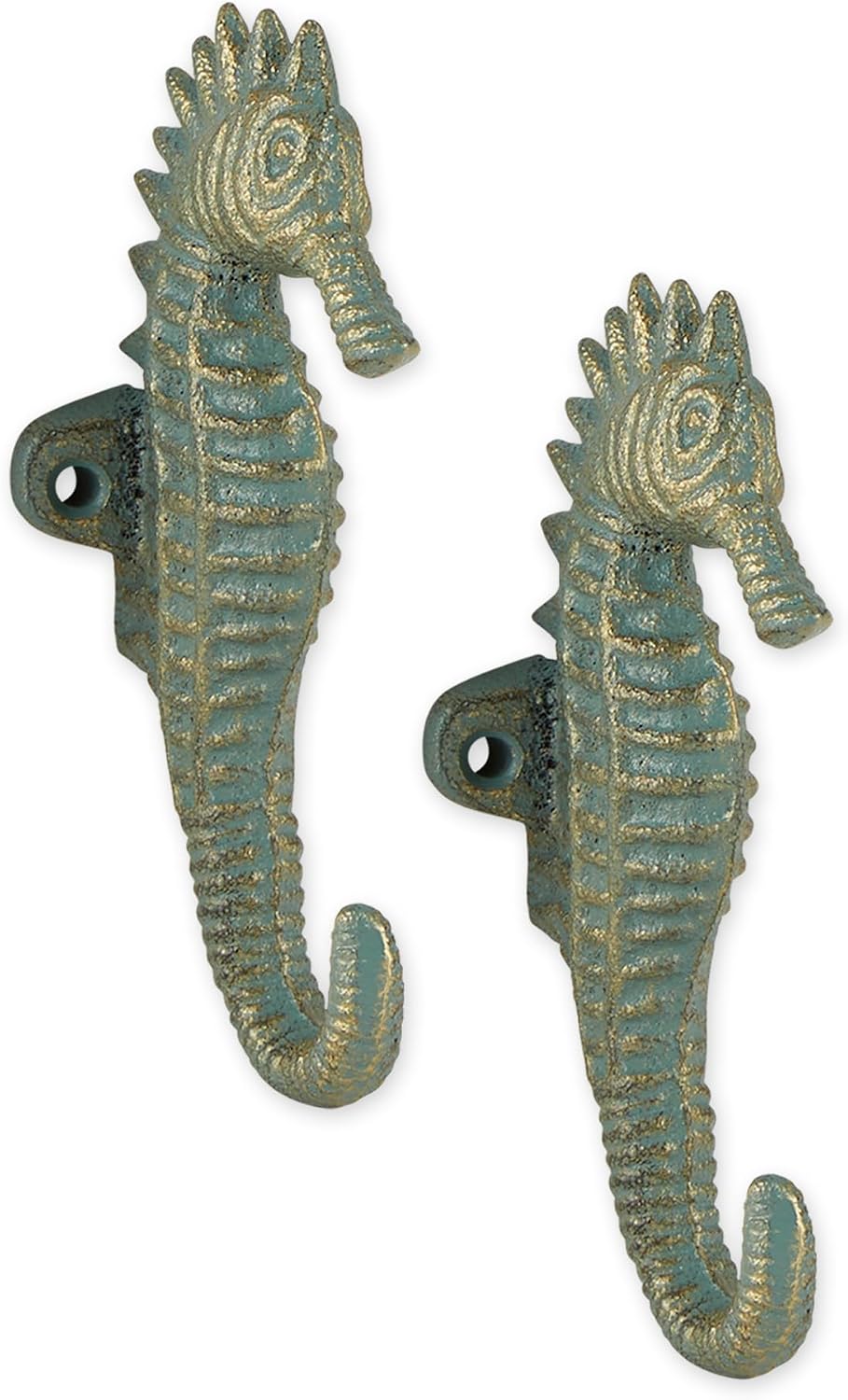 Zingz & Thingz Decorative Cast Iron Animal Wall Hook Collection, 6.5x1x2.5, Seahorse, 2 Count