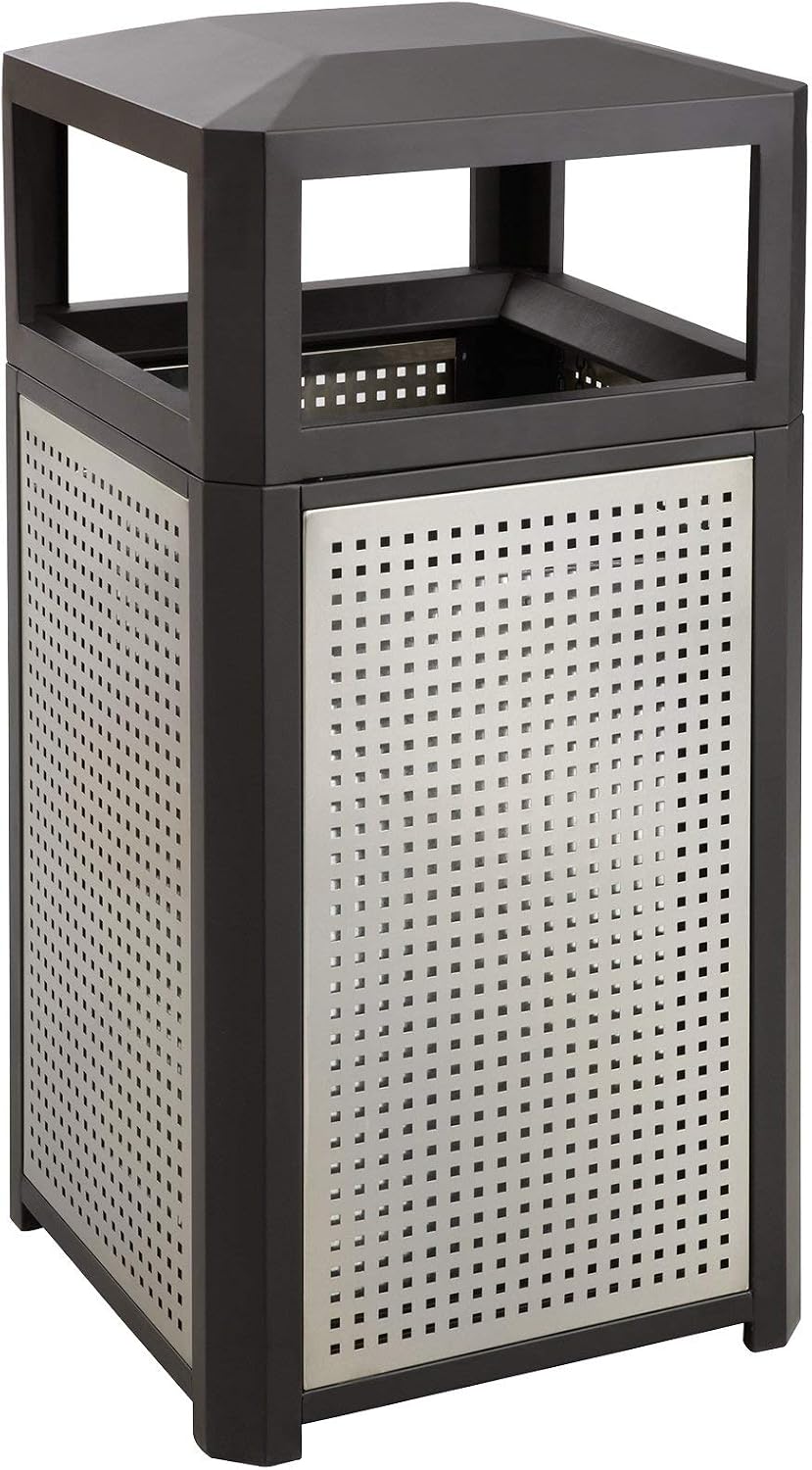 Safco Evos Steel Trash Can, 38 Gallons, Indoor and Outdoor Use, Commercial Garbage Can with Plastic Liner