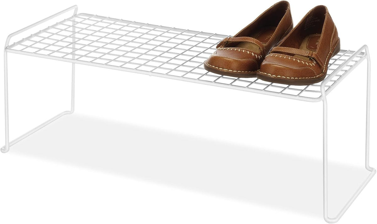Whitmor Medium 1 Tier Stacking Helper Shelf, Durable Plastic, Wire Shelf, Freestanding, No Assembly, 12"L x 20"W x 9"H, White