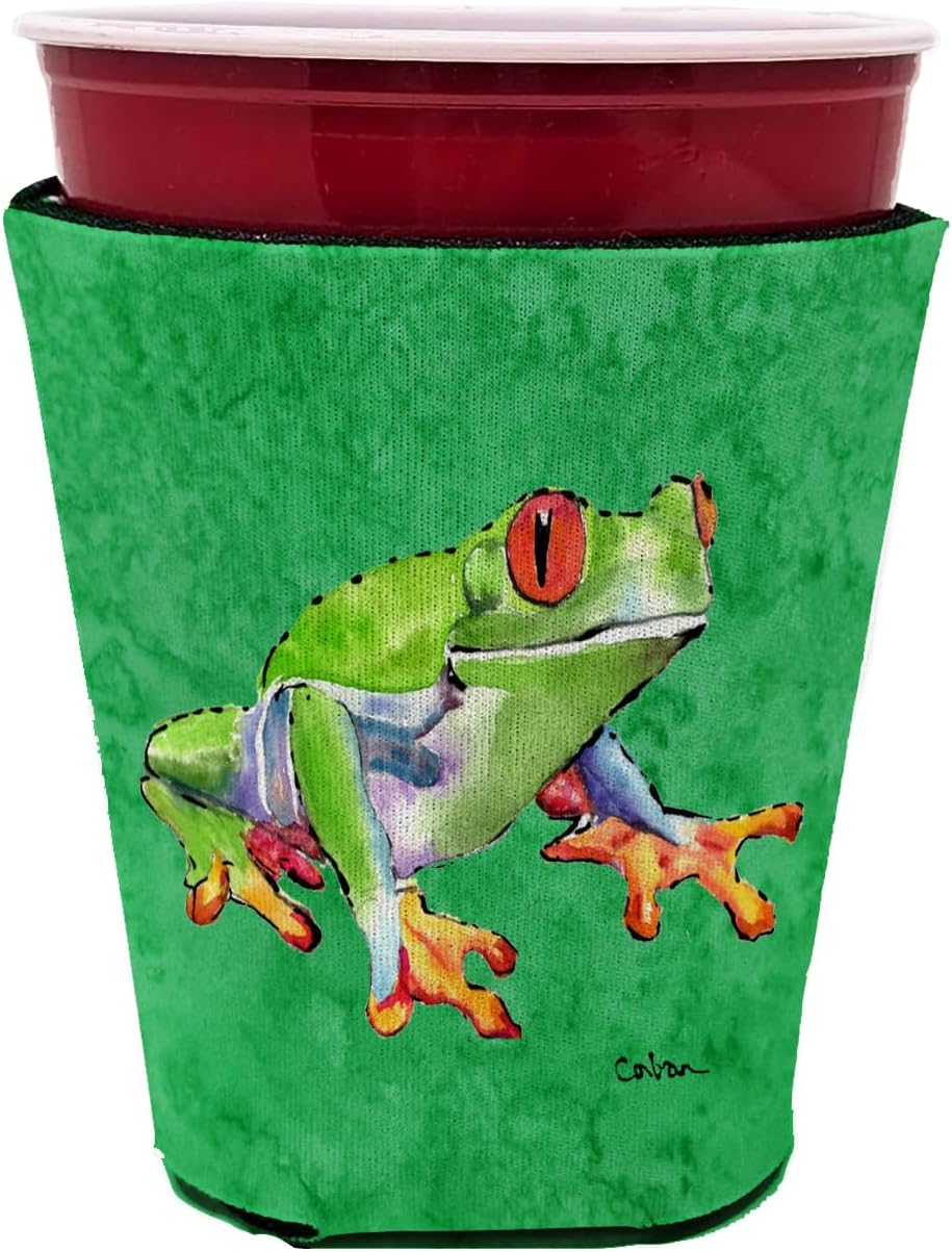 Caroline's Treasures 8688RSC Frog Red Cup Hugger Cup Cooler Sleeve Hugger Machine Washable Drink Sleeve Hugger Collapsible Insulator Beverage Insulated Holder