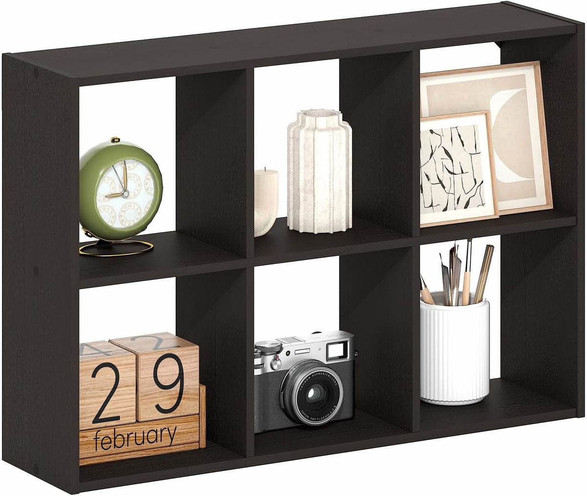 Furinno Rossi 6-Cube Floating Shelves for Wall, Desktop Organizer, Dark Oak | Wall Mount Organizer, Bookshelf, for Home Office, Study Room