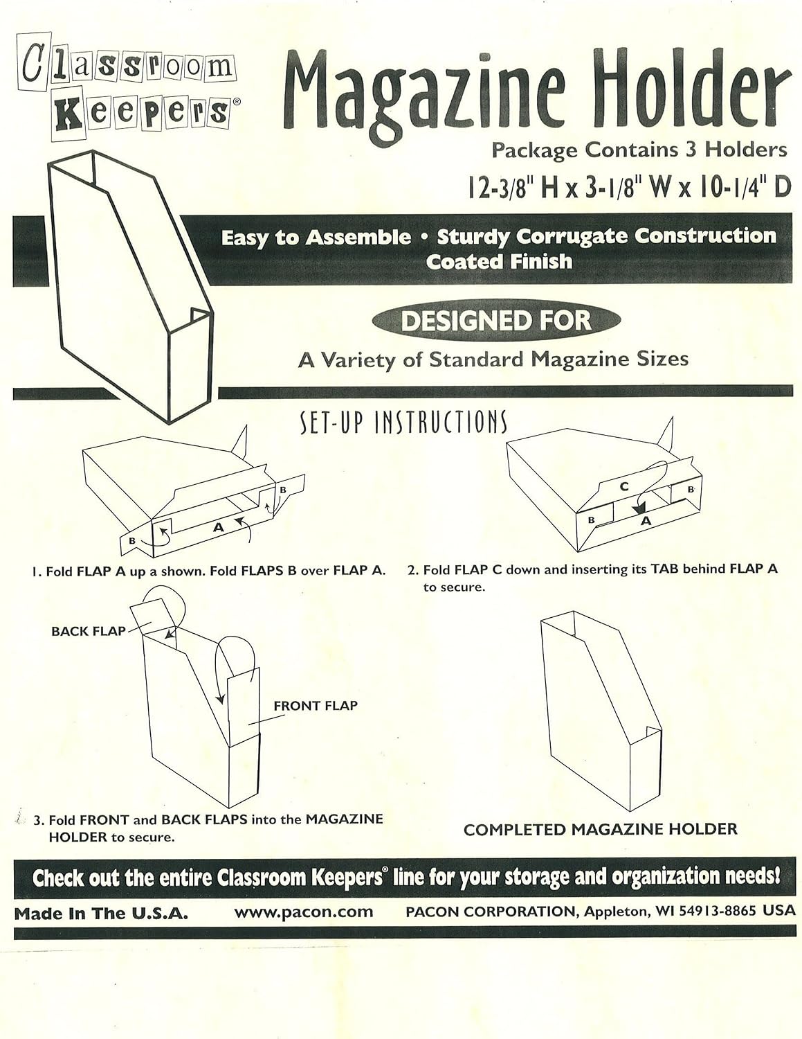 Classroom Keepers Magazine Holders, Assorted Colors, 12-3/8"H x 3-1/8"W x 10-1/4"D, 6 Pieces