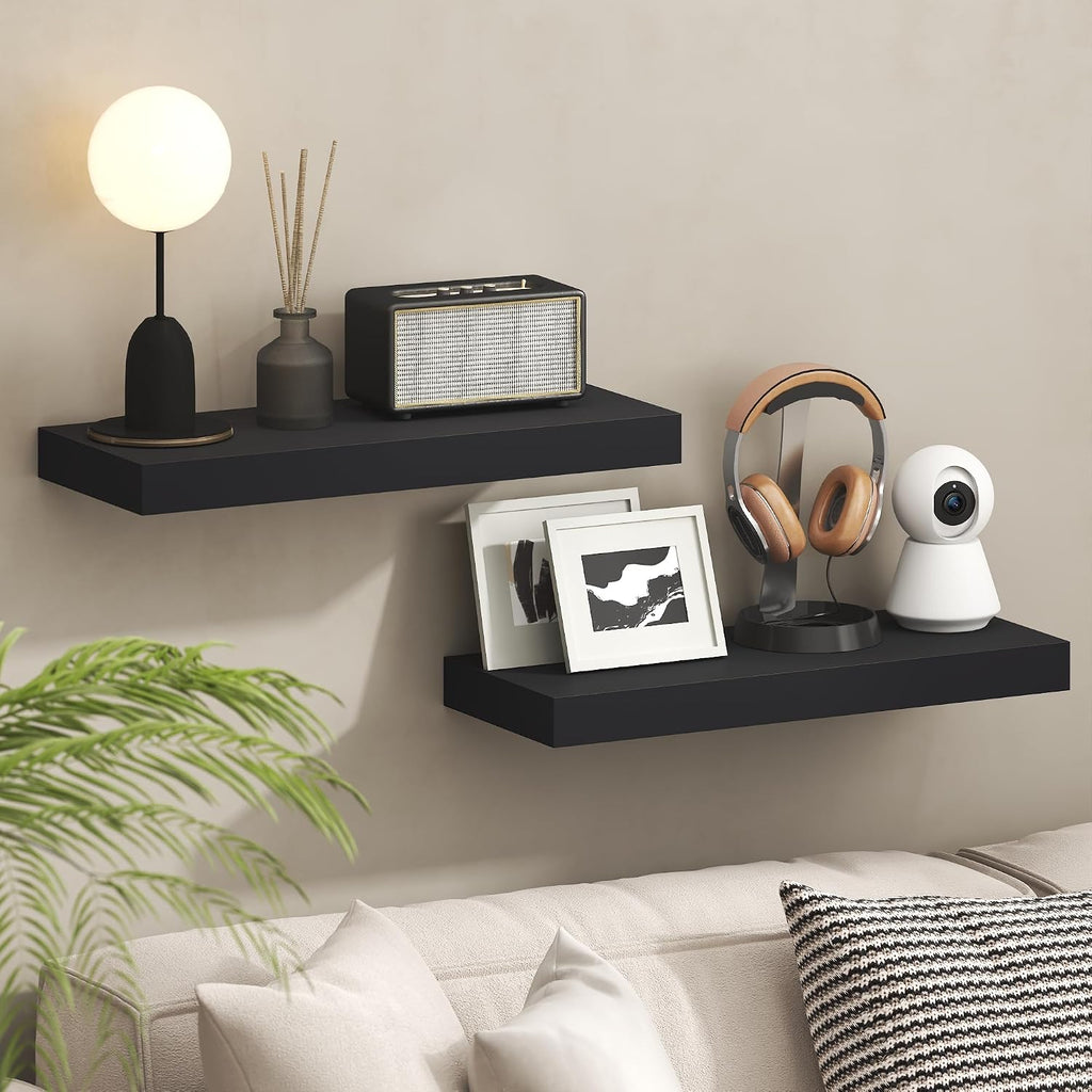Furinno Tanna Floating Shelves for Wall, 9 x 9 Wall Shelf, Single Set Wall Mounted Floating Shelf with Invisible Bracket, 2-Inch Thick, for Bathroom, Living Room, Bedroom, Home Office, Americano