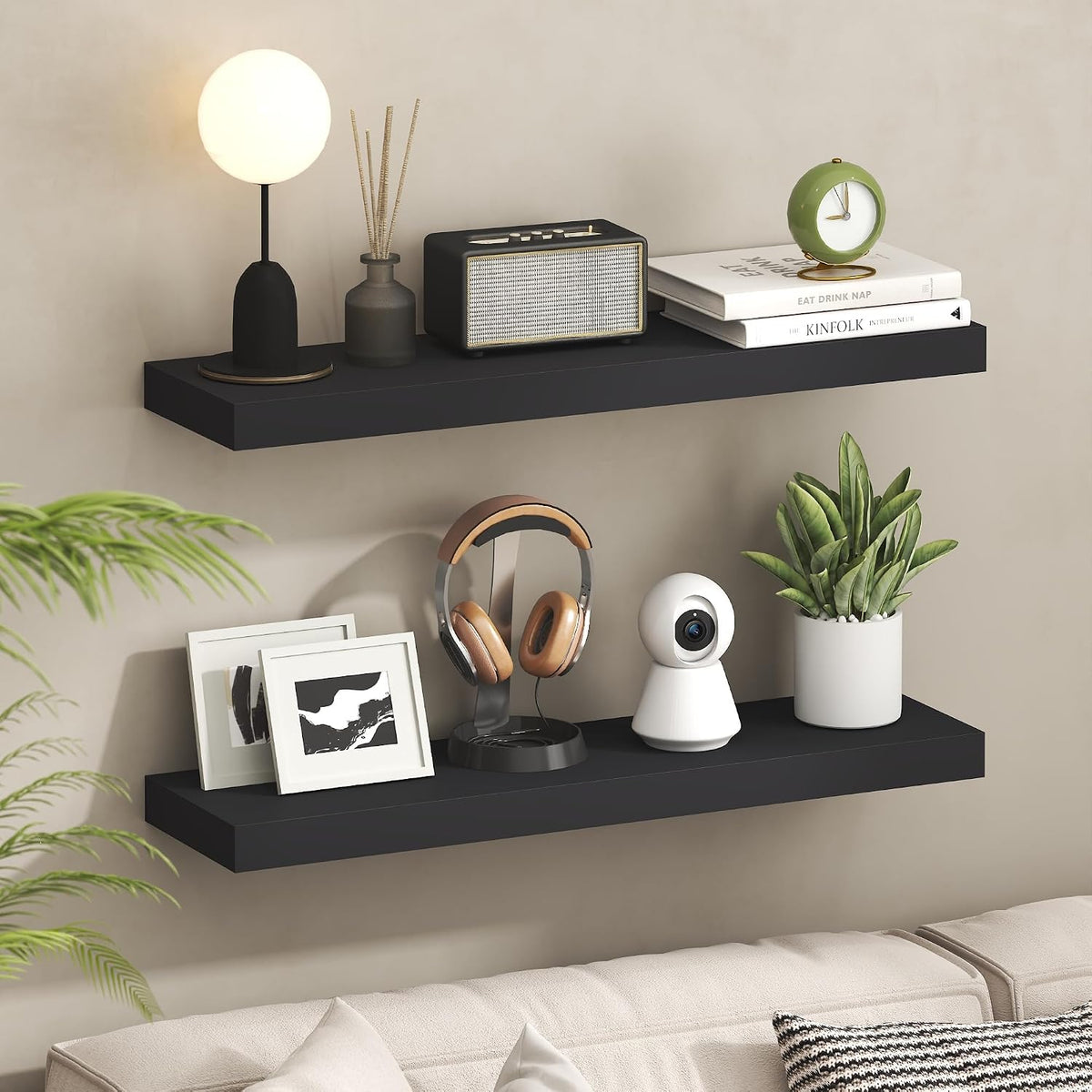 Furinno Tanna Floating Shelves for Wall, 9 x 9 Wall Shelf, Single Set Wall Mounted Floating Shelf with Invisible Bracket, 2-Inch Thick, for Bathroom, Living Room, Bedroom, Home Office, Americano