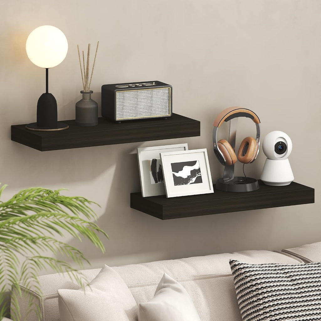 Furinno Tanna Floating Shelves for Wall, 9 x 9 Wall Shelf, Single Set Wall Mounted Floating Shelf with Invisible Bracket, 2-Inch Thick, for Bathroom, Living Room, Bedroom, Home Office, Americano