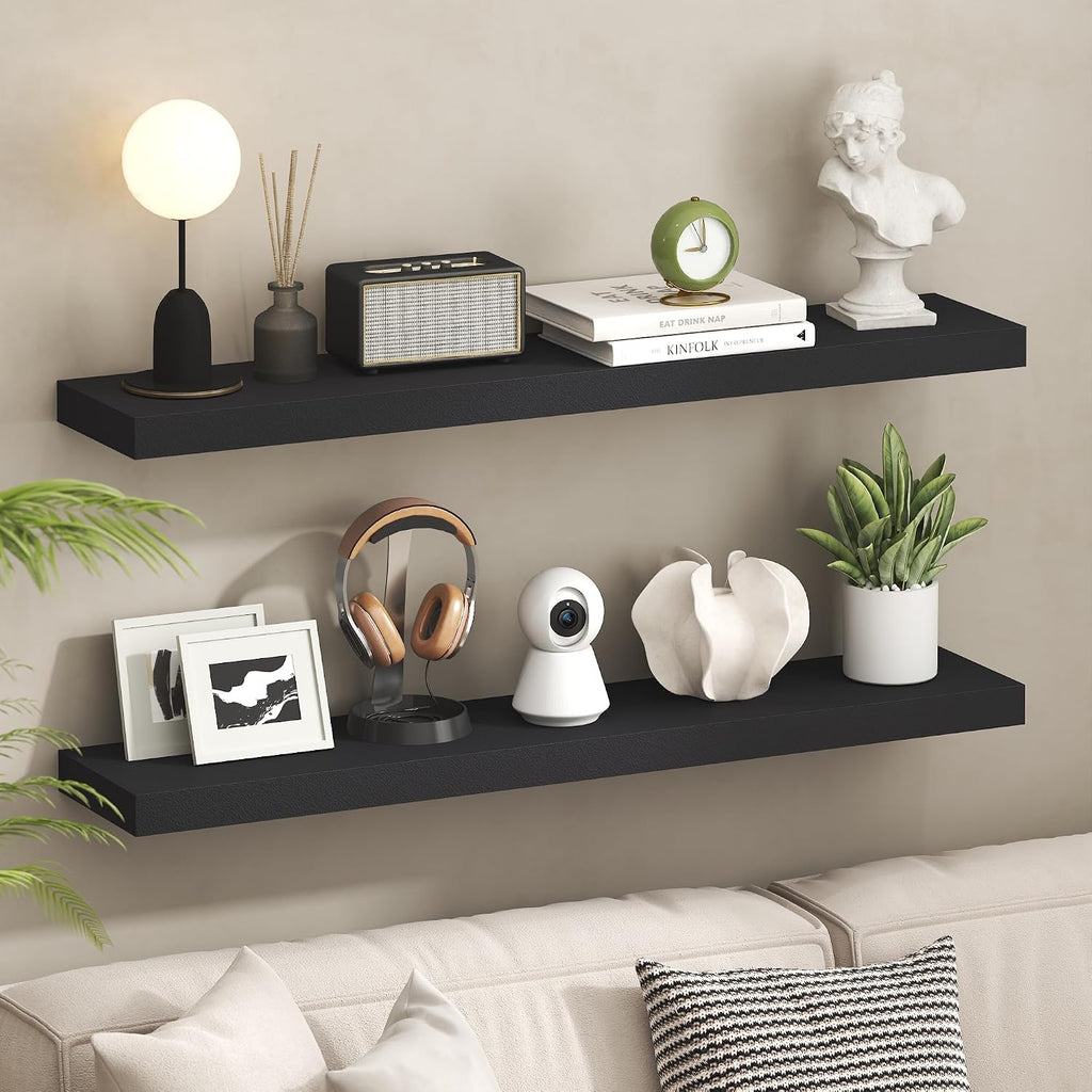Furinno Tanna Floating Shelves for Wall, 9 x 9 Wall Shelf, Single Set Wall Mounted Floating Shelf with Invisible Bracket, 2-Inch Thick, for Bathroom, Living Room, Bedroom, Home Office, Americano
