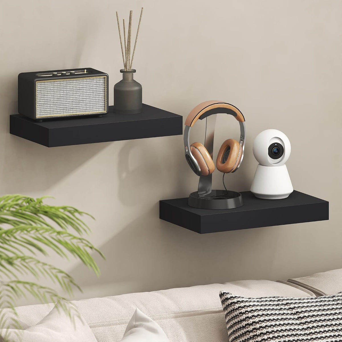 Furinno Tanna Floating Shelves for Wall, 9 x 9 Wall Shelf, Single Set Wall Mounted Floating Shelf with Invisible Bracket, 2-Inch Thick, for Bathroom, Living Room, Bedroom, Home Office, Americano