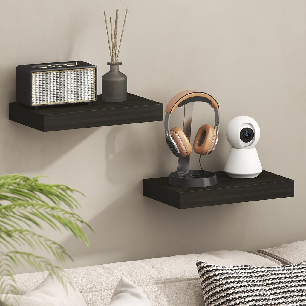 Furinno Tanna Floating Shelves for Wall, 9 x 9 Wall Shelf, Single Set Wall Mounted Floating Shelf with Invisible Bracket, 2-Inch Thick, for Bathroom, Living Room, Bedroom, Home Office, Americano