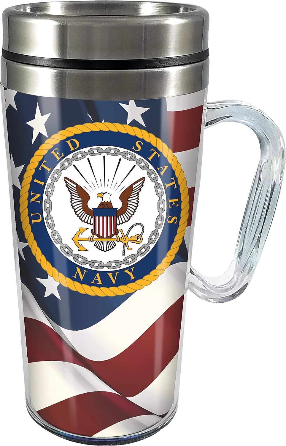 Spoontiques Insulated Travel Mug, 14oz - Double Wall Stainless & Acrylic Drink Cup with Twist Top Lid & Handle - US Air Force