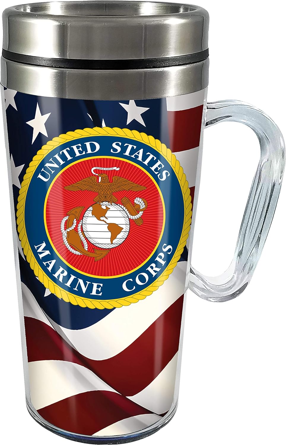 Spoontiques Insulated Travel Mug, 14oz - Double Wall Stainless & Acrylic Drink Cup with Twist Top Lid & Handle - US Air Force