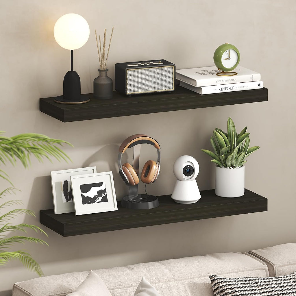 Furinno Tanna Floating Shelves for Wall, 9 x 9 Wall Shelf, Single Set Wall Mounted Floating Shelf with Invisible Bracket, 2-Inch Thick, for Bathroom, Living Room, Bedroom, Home Office, Americano