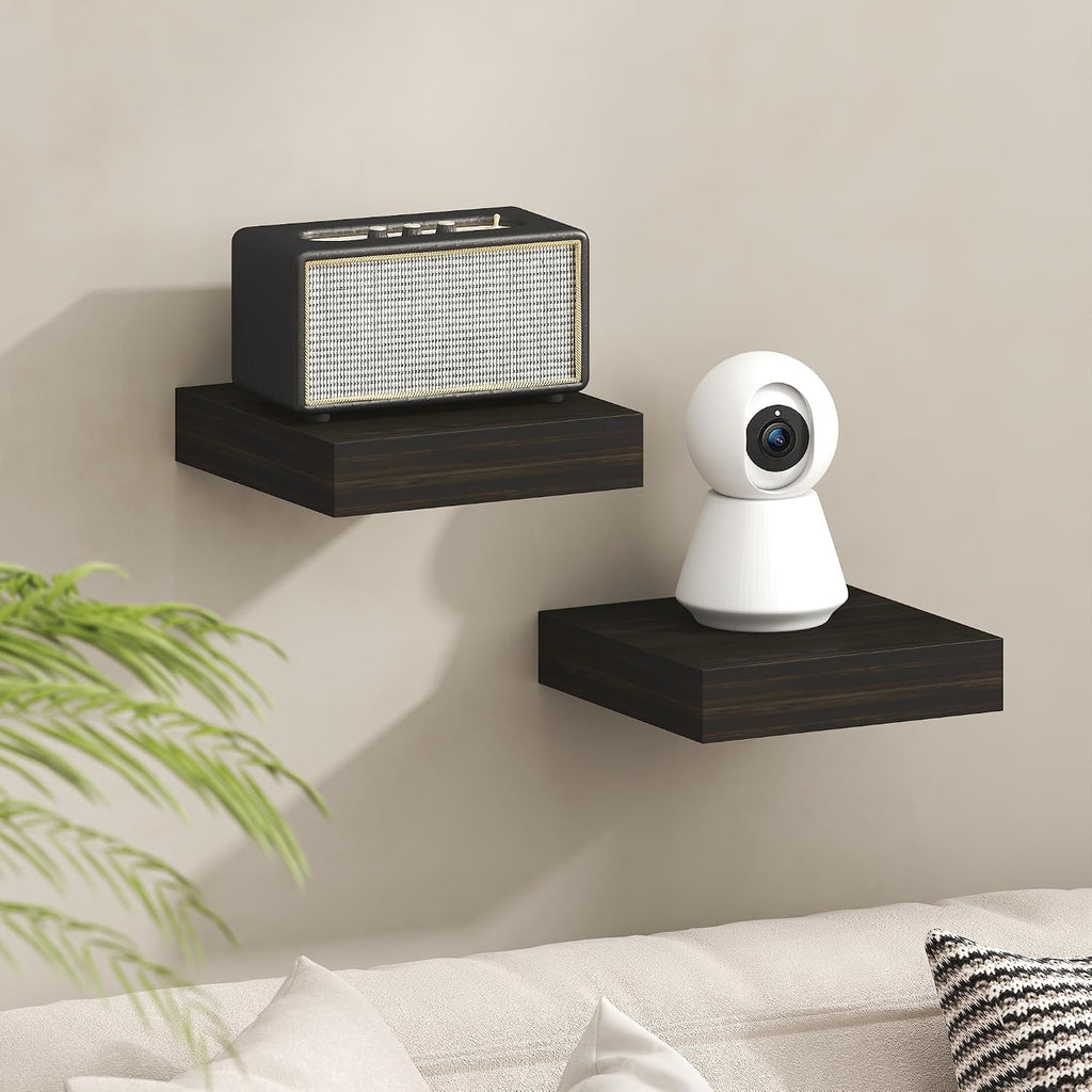 Furinno Tanna Floating Shelves for Wall, 9 x 9 Wall Shelf, Single Set Wall Mounted Floating Shelf with Invisible Bracket, 2-Inch Thick, for Bathroom, Living Room, Bedroom, Home Office, Americano