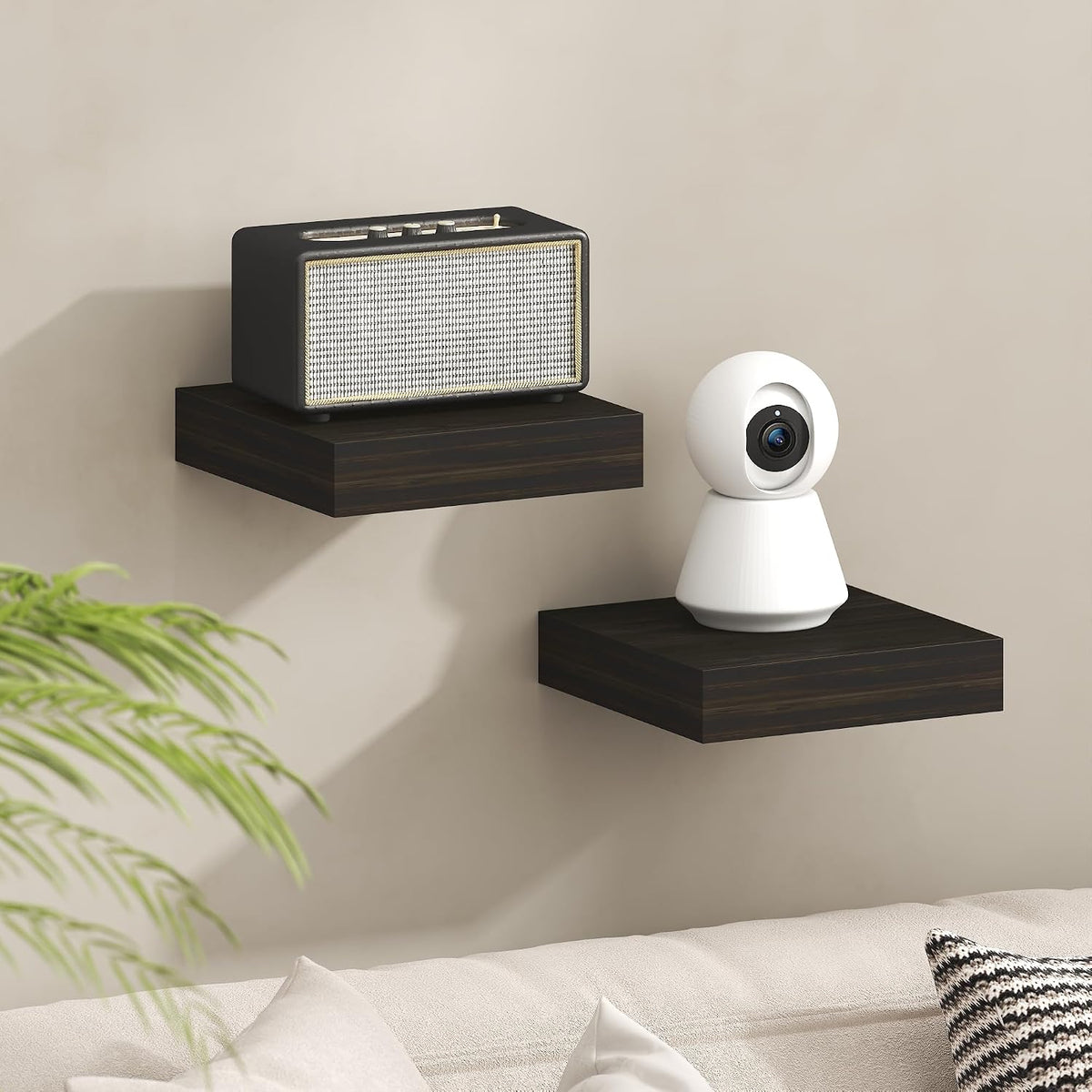 Furinno Tanna Floating Shelves for Wall, 9 x 9 Wall Shelf, Single Set Wall Mounted Floating Shelf with Invisible Bracket, 2-Inch Thick, for Bathroom, Living Room, Bedroom, Home Office, Americano