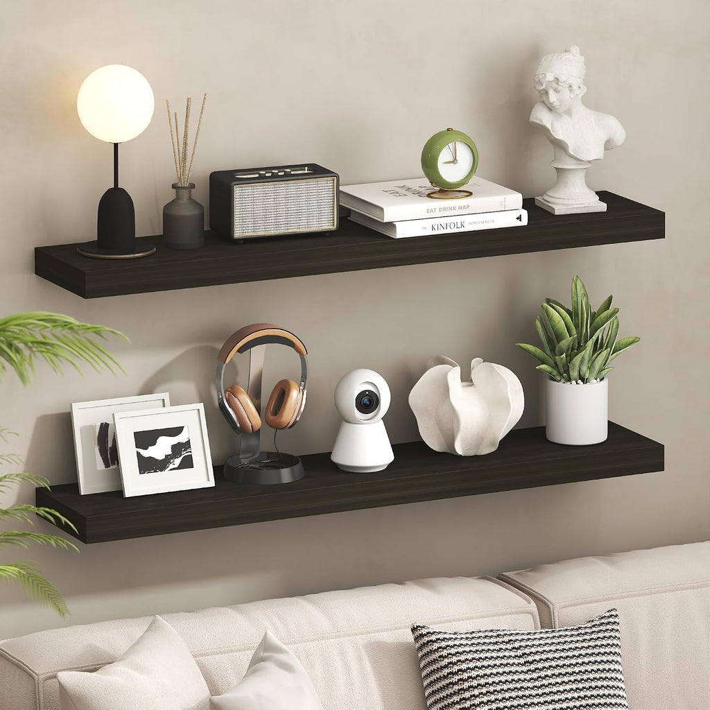 Furinno Tanna Floating Shelves for Wall, 9 x 9 Wall Shelf, Single Set Wall Mounted Floating Shelf with Invisible Bracket, 2-Inch Thick, for Bathroom, Living Room, Bedroom, Home Office, Americano